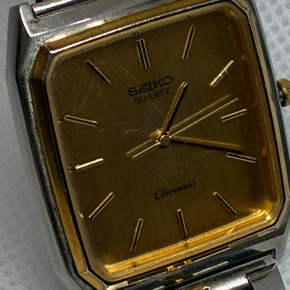 Vintage Seiko Chronos 9021-5130 Men Watch Gold Dial Two Tone Tank Square